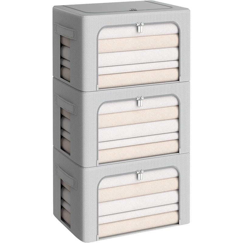 Stackable Foldable Storage Bin W/ Clear Windows Heavy Duty Zipper Organizer Box