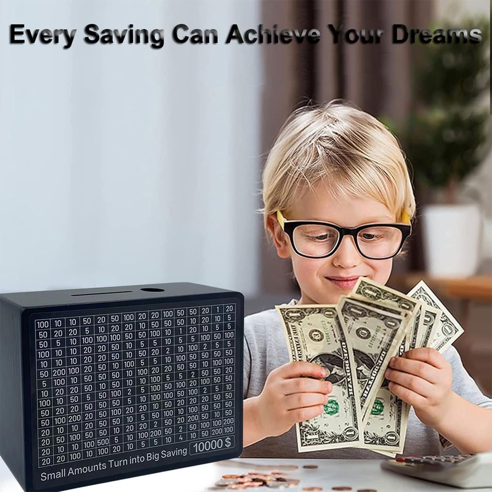Wooden Money Box with Counter Money Piggy Bank Coin Saving Box for Adult Kids TL