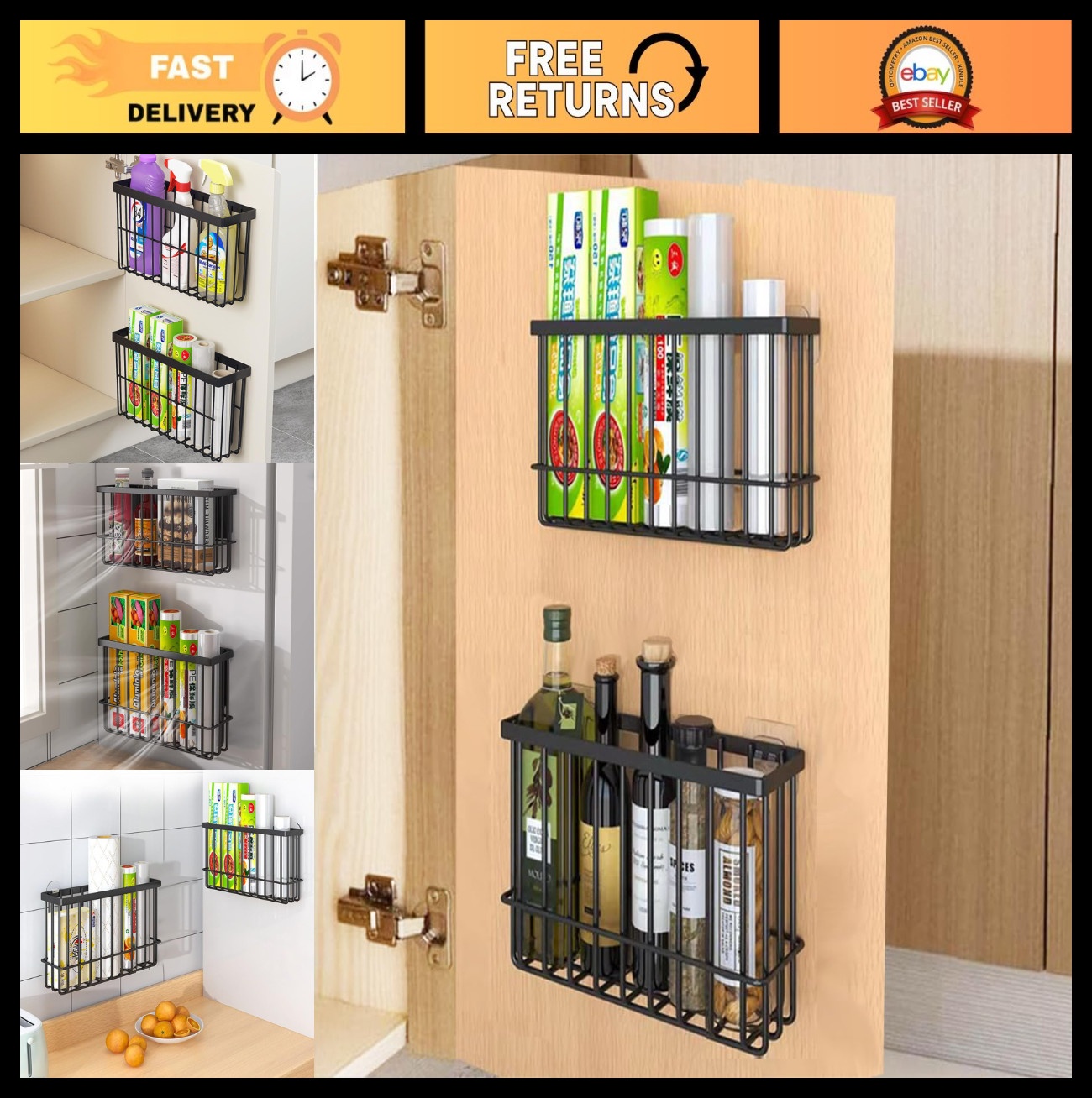 2-Piece Wall-Mounted Storage Boxes for Kitchen, Bathroom & Wardrobe – Black Orga