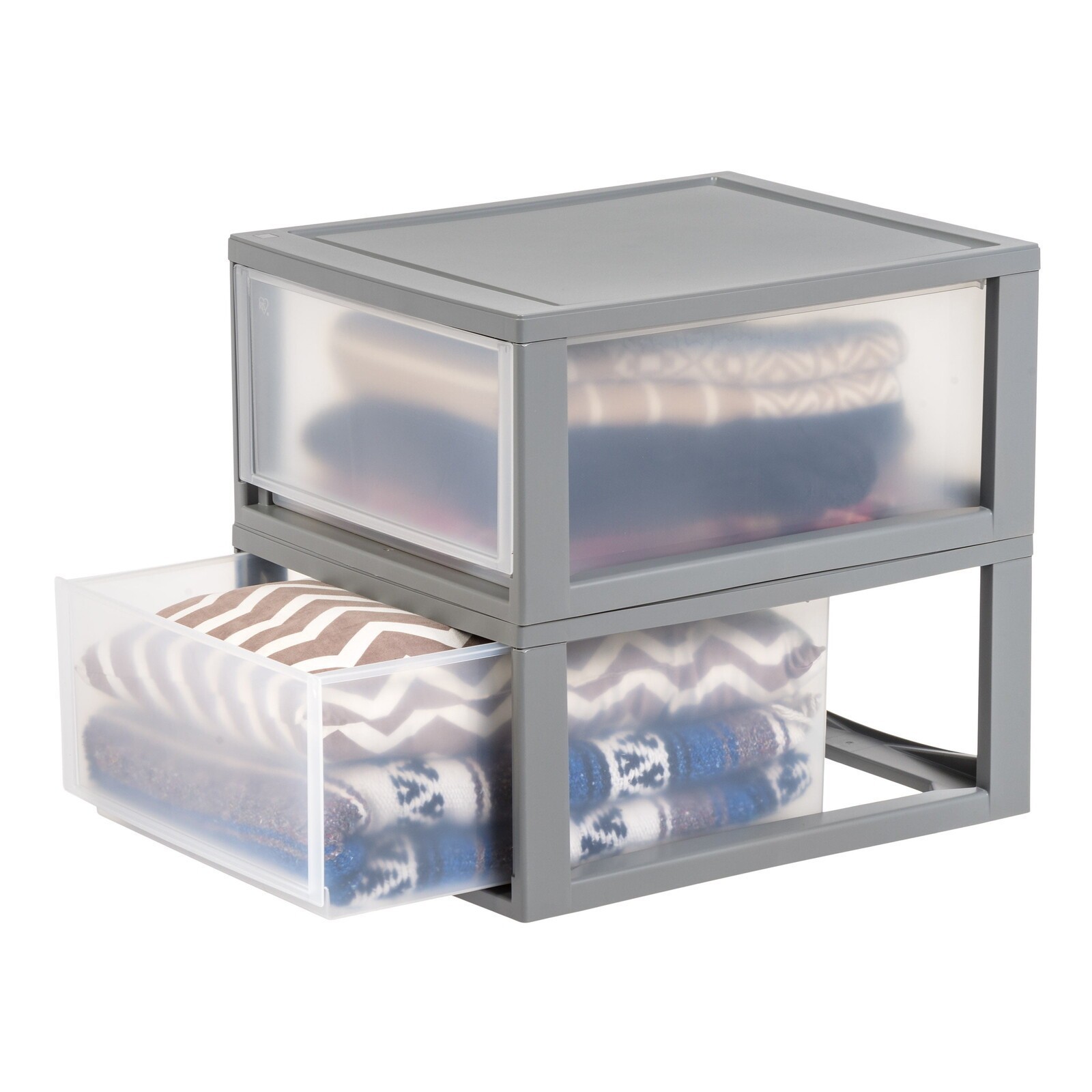 Large Plastic Stackable Storage Drawers 2pck 30qt Gray Clear 19.19&Prime;X15.75&Prime;X9.88&Prime;