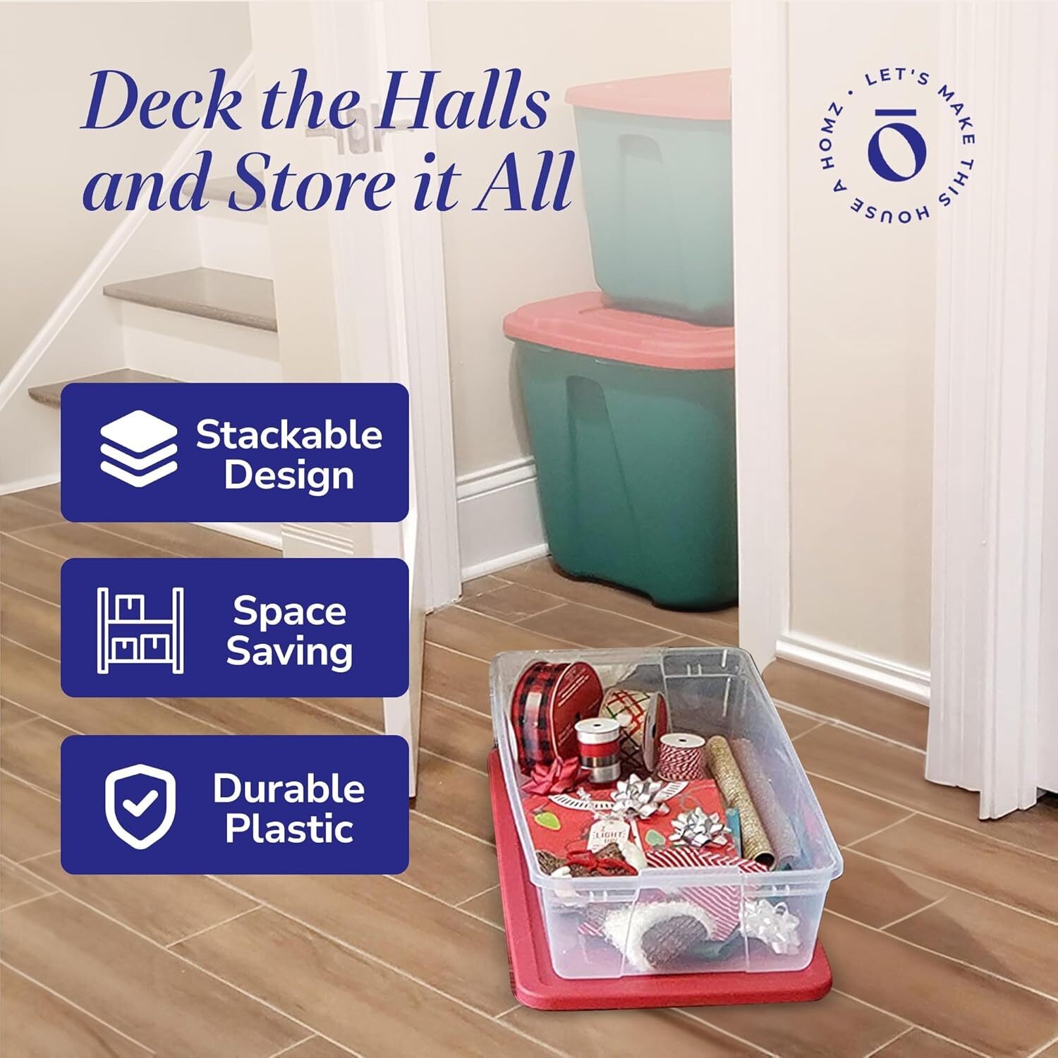 2 Pack Under Bed Storage Container Stackable Bin 41 Qt Clear Plastic Bin W/ Lid