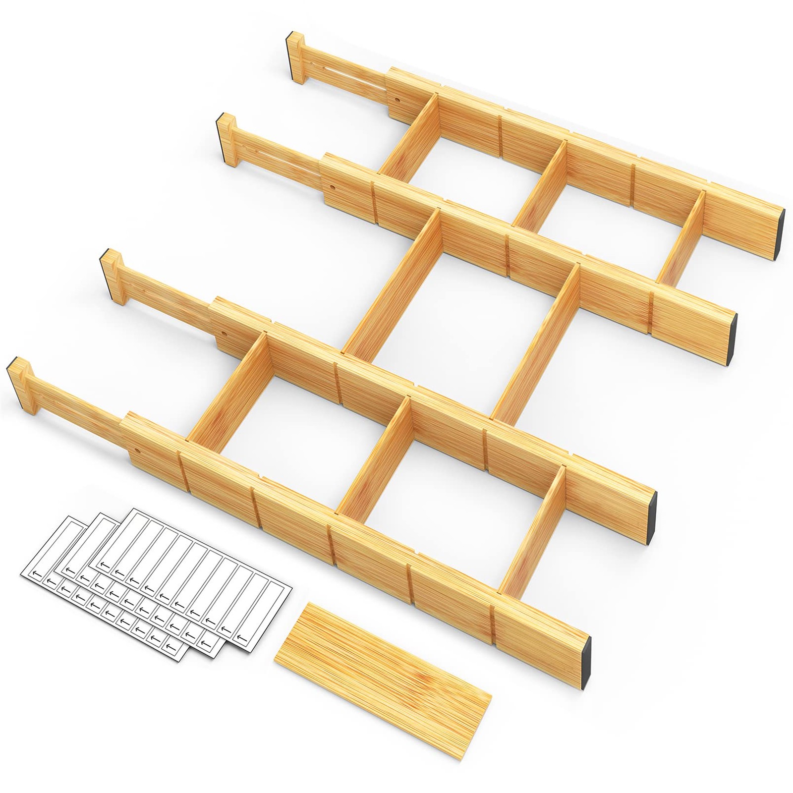 Drawer Dividers with Inserts and Labels, Kitchen Adjustable Drawer Organizers…