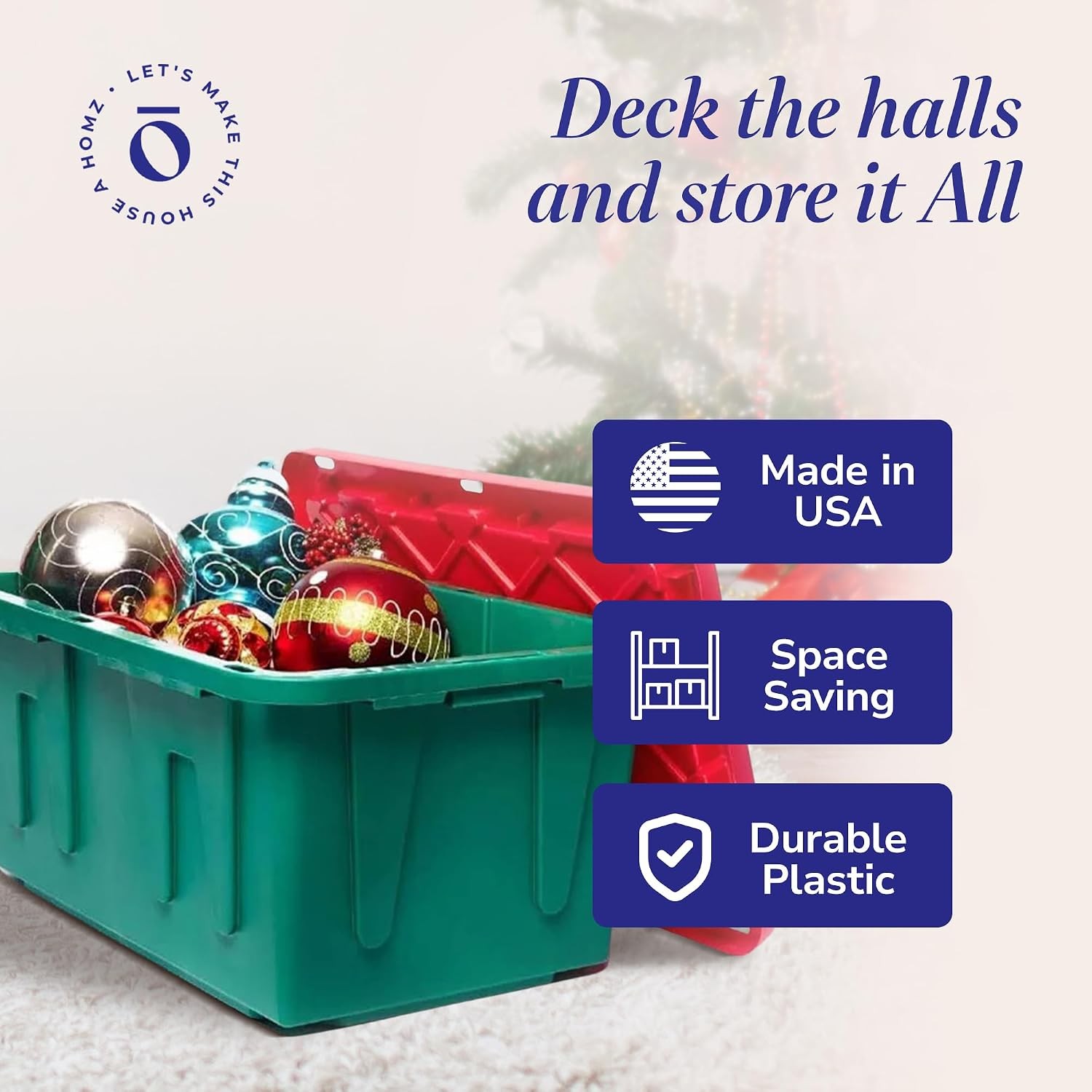 Holiday Plastic Storage Container 15 Gallon – Set of 2 Green and Red 2 Sets