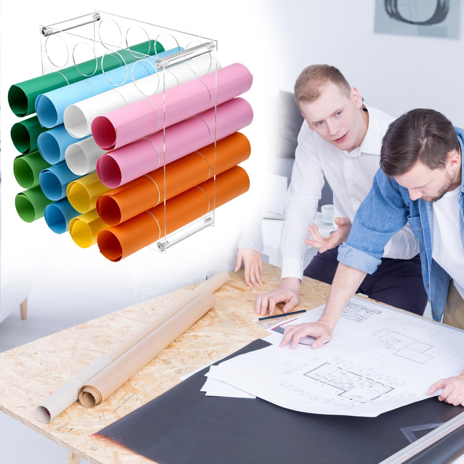 Clear Acrylic Vinyl Roll Storage Rack – 20-Hole Vinyl Roll Holder for Craft Room