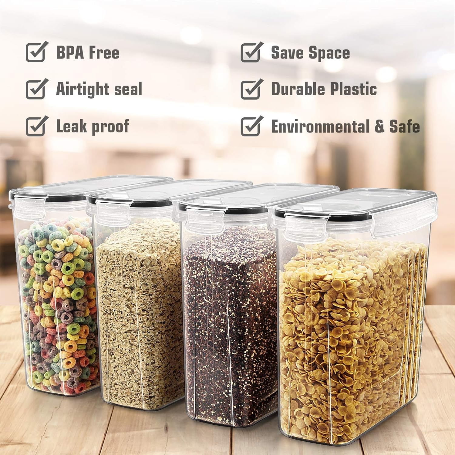 Cereal Storage Containers Set, Large BPA Free Plastic Airtight
