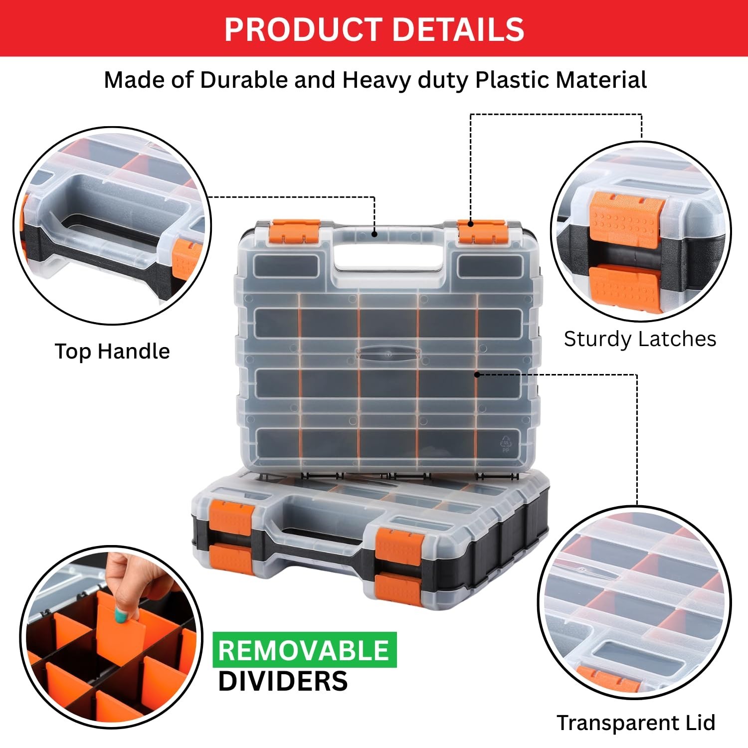 34-Compartment Portable Hardware Organizer Box – Double-Sided Storage for Screws