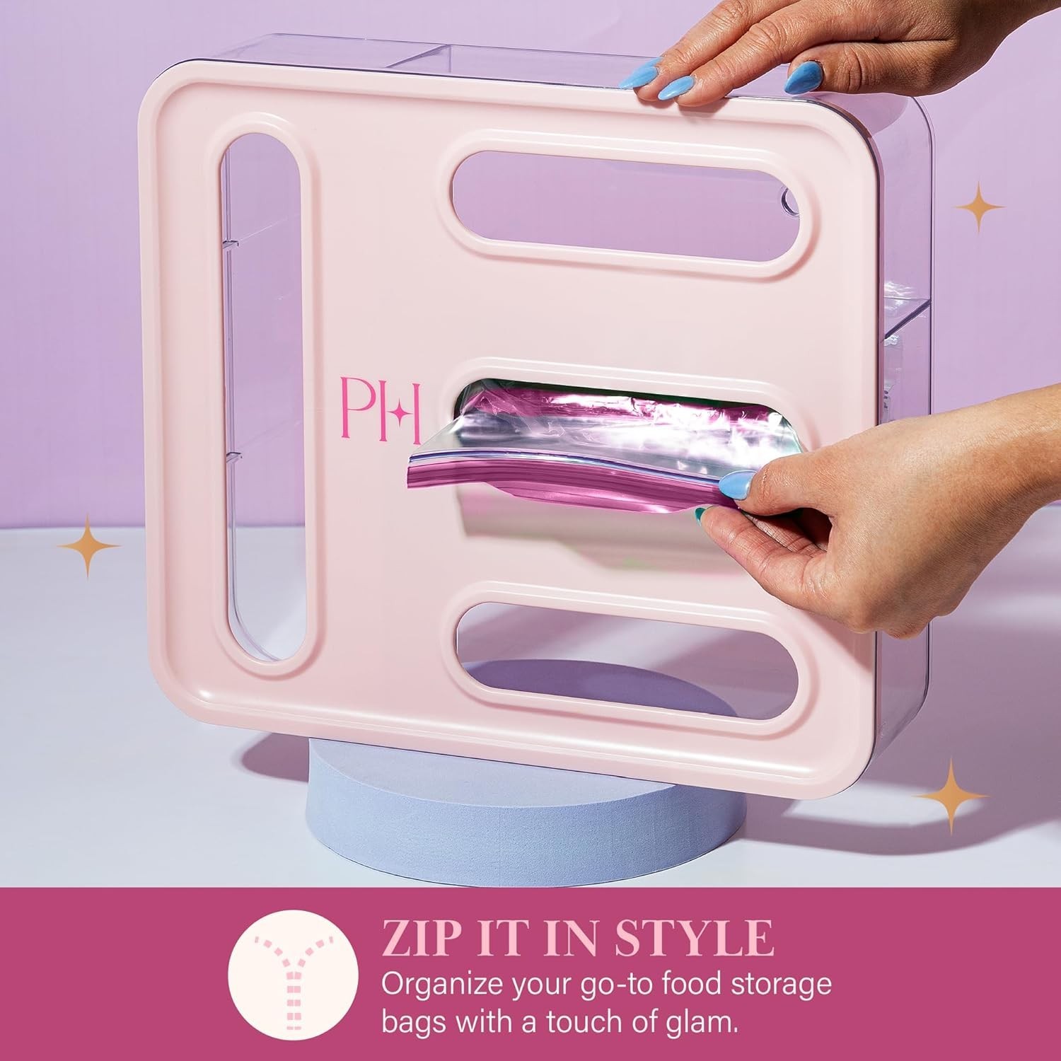 4-Slot Storage Bag Organizer Multipurpose Kitchen Drawer or Wall-Mount, Pink
