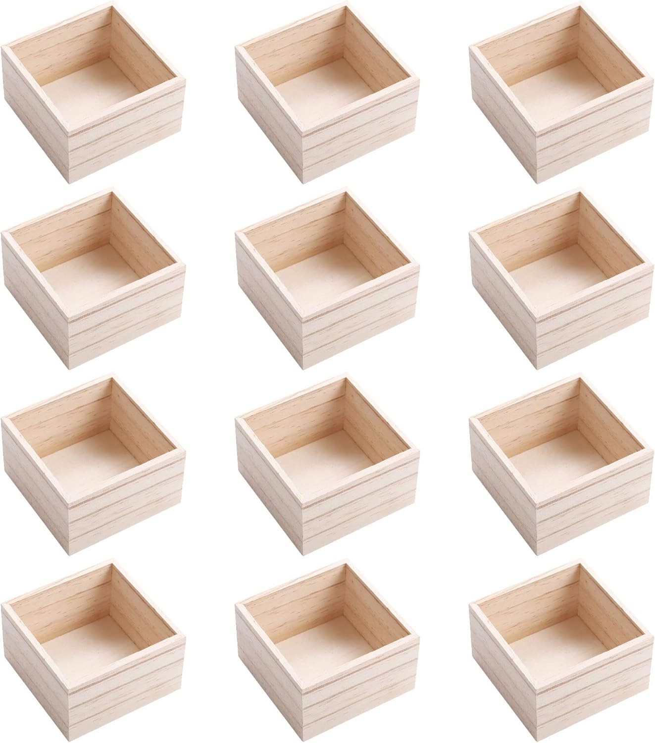 Stackable Unfinished Wooden Boxes – 12 Pack Craft Organizers for Collectibles