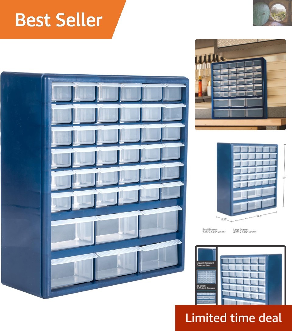 42-Compartment Clear Plastic Storage Drawer Organizer – Wall Mount or Desktop