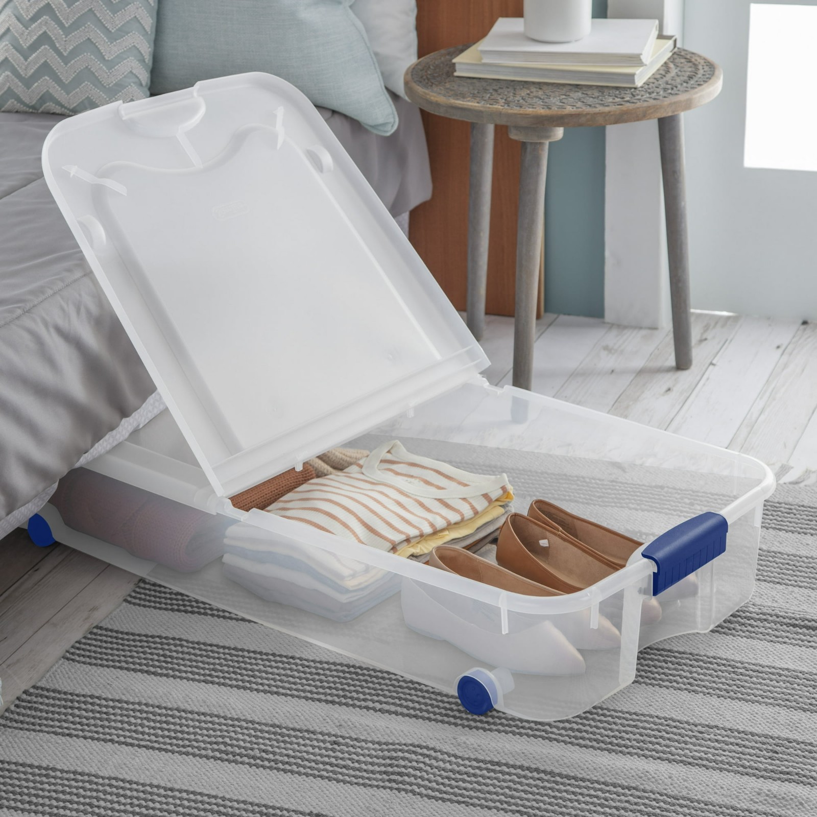 4 Pack 66 Quart Wheeled Underbed Storage Bin Clear w Latching Lid