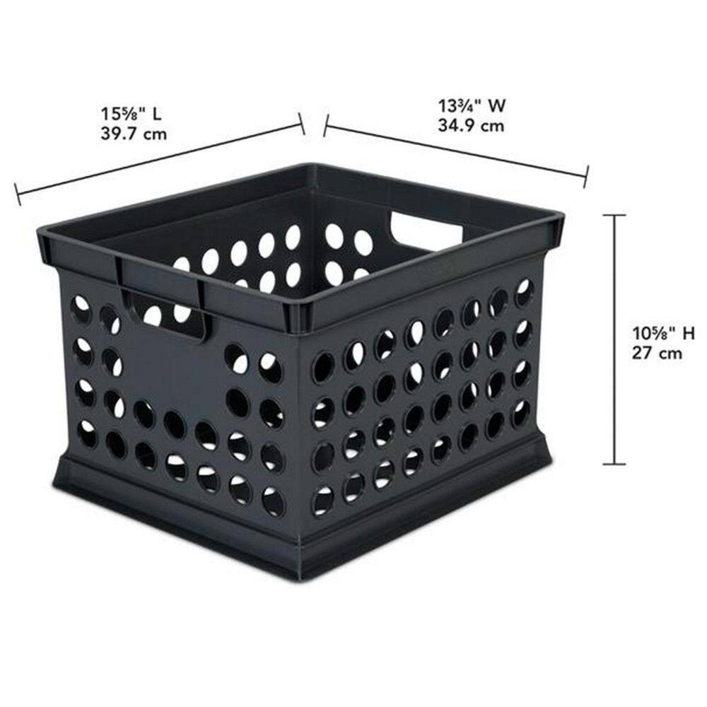 Stackable Plastic Storage Open Crate Bin Organizer Box, Black, 24 Pack