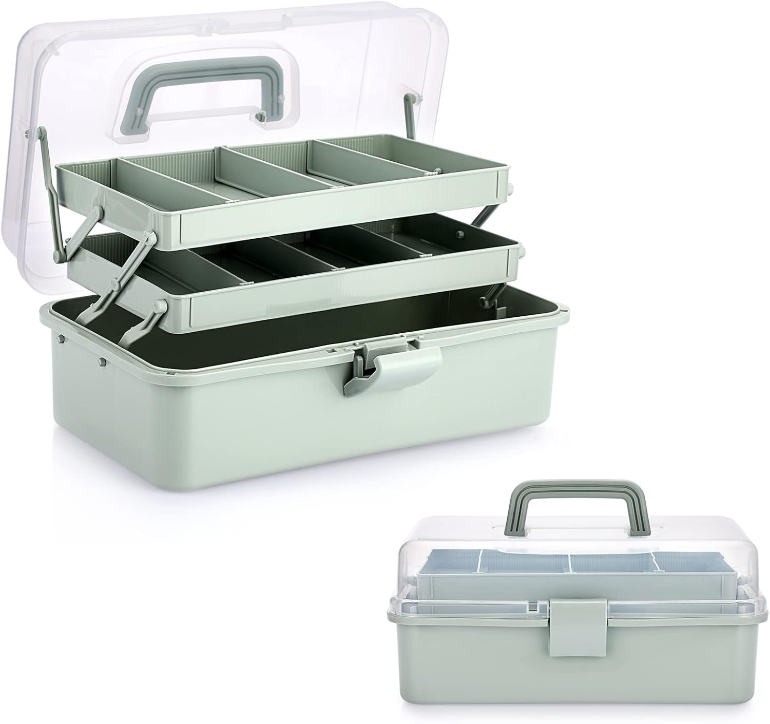 3-Layer Plastic Storage Box with Adjustable Dividers for Crafts and Supplies