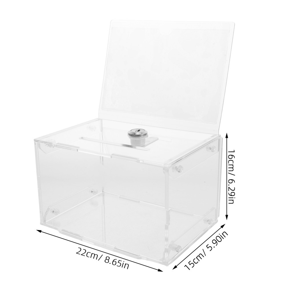 Clear Acrylic Ballot Box with Key – Lockable Money Collection Box with Slot –