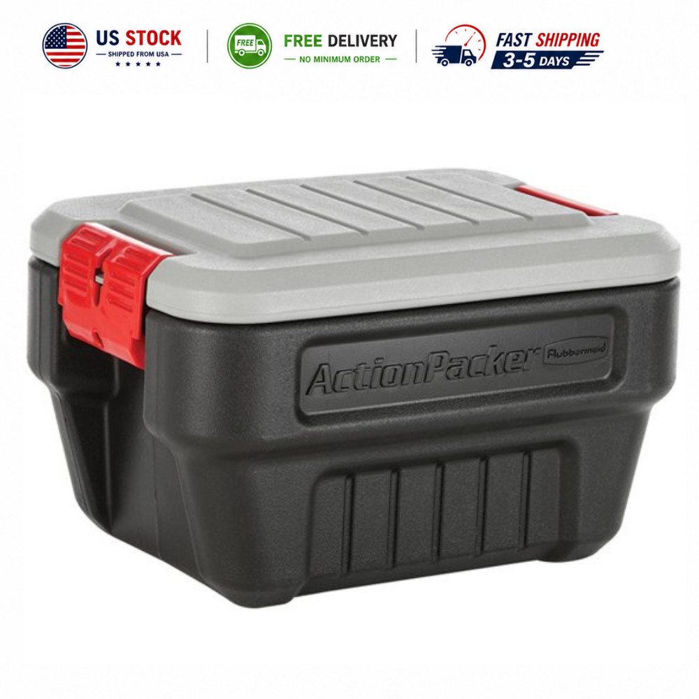 Rubbermaid 8 Gallon Action Packer Storage Bin, Heavy Duty Plastic, Lockable
