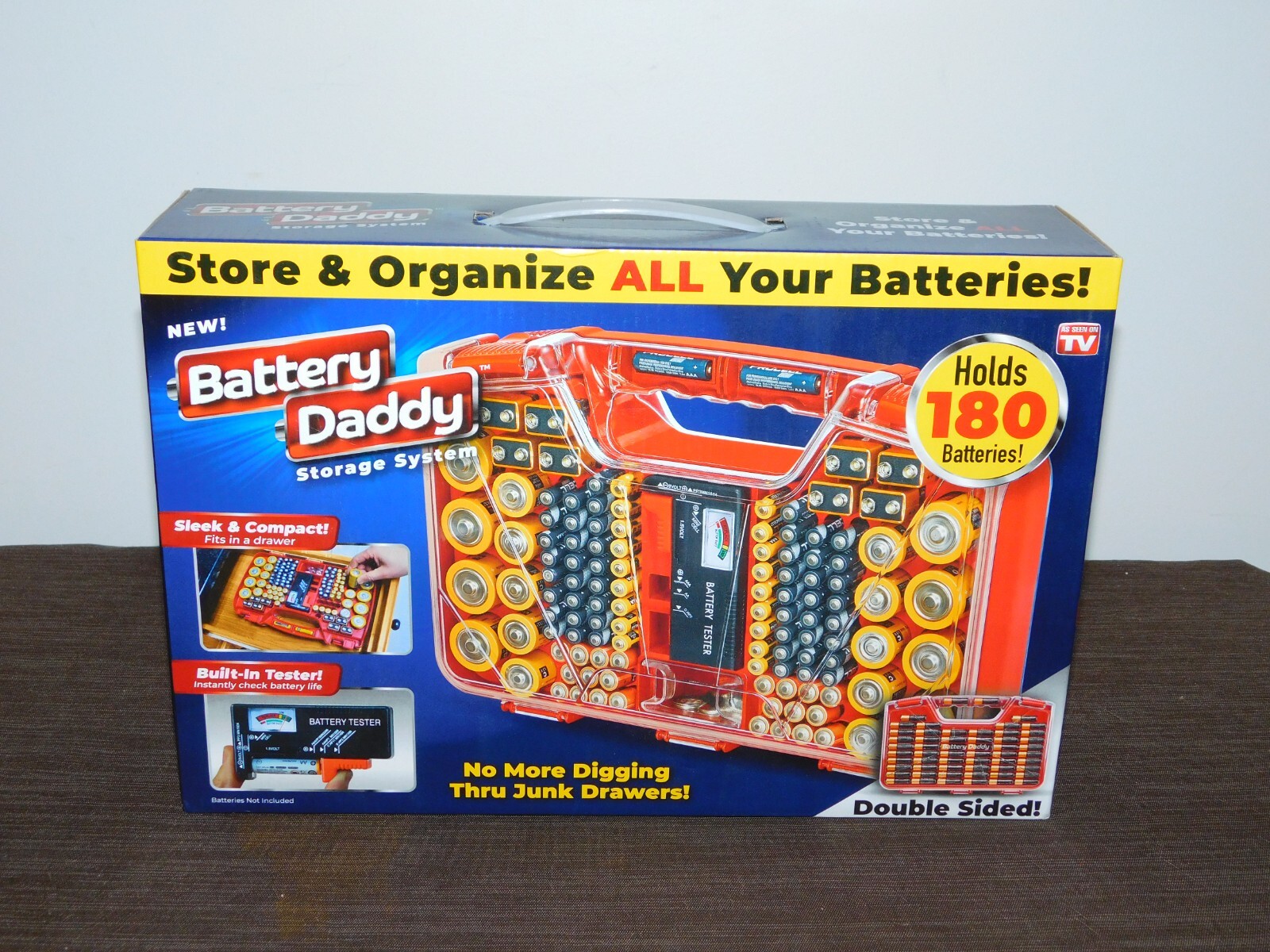 BATTERY DADDY STORAGE SYSTEM w/ TESTER DOUBLE SIDED HOLDS 180 BATTERIES NEW