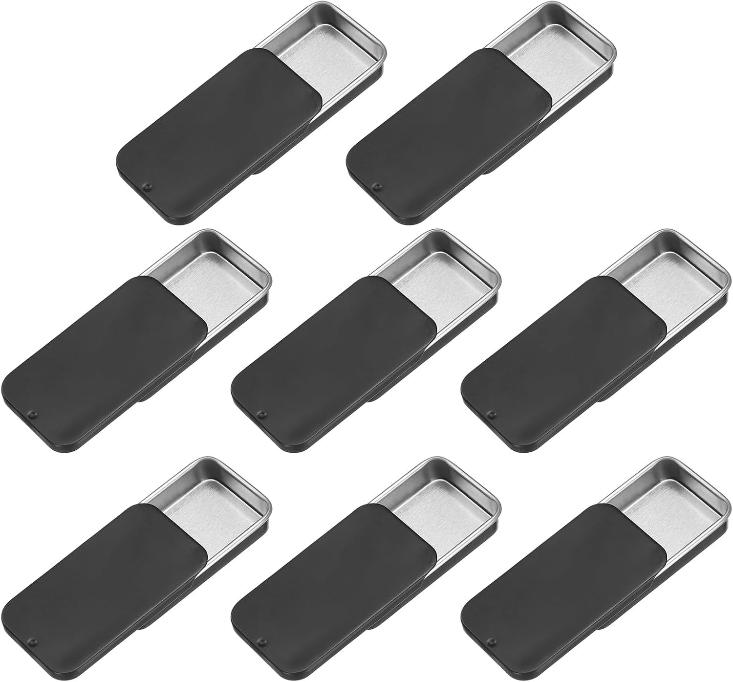 8Pcs Slide Top Tin Containers, Mini Metal Empty Tins Box with Sliding Lids, 2.4&Prime;