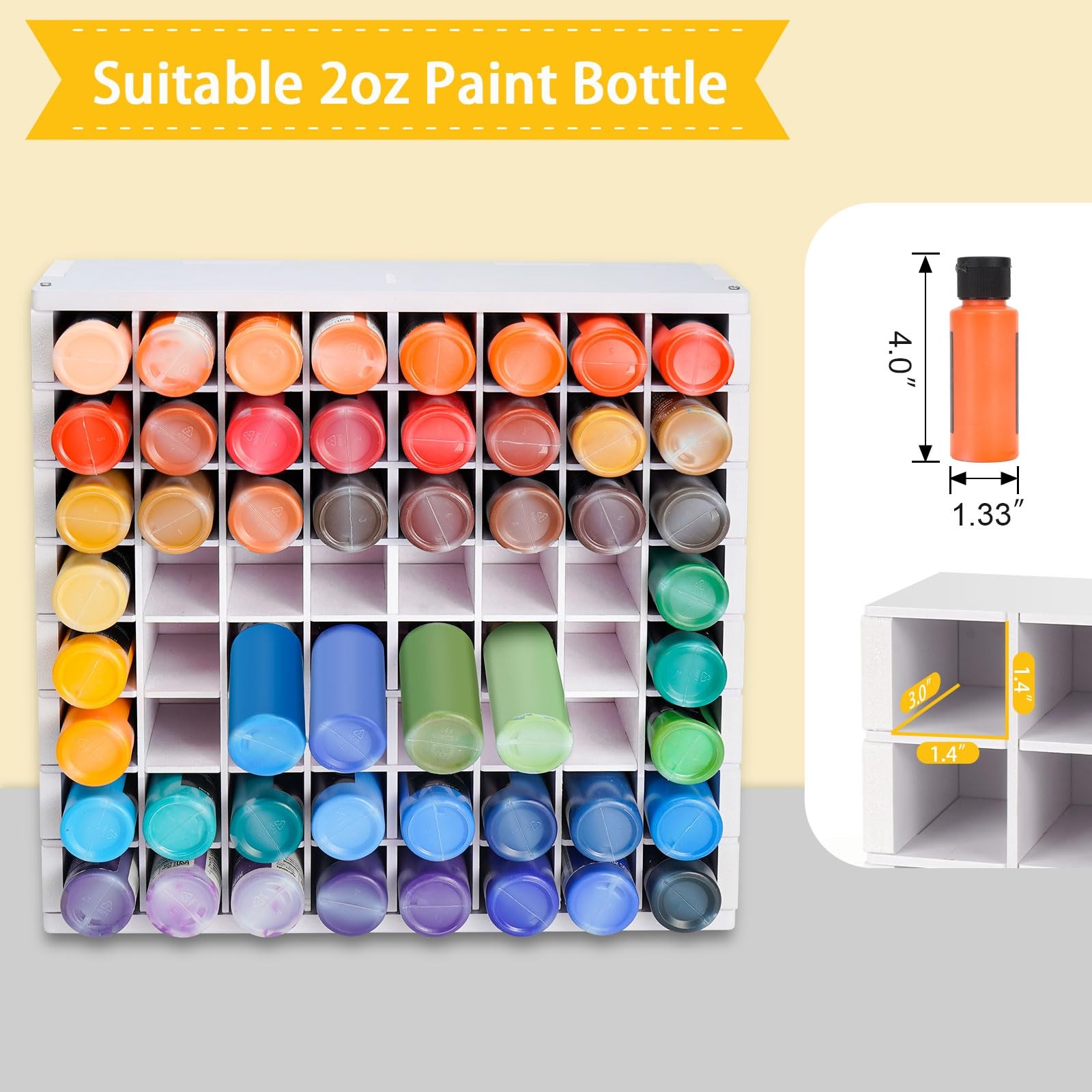 64 Grid Craft Paint Storage Organizer Wall Mount Rack For 2 oz Acrylic Bottles