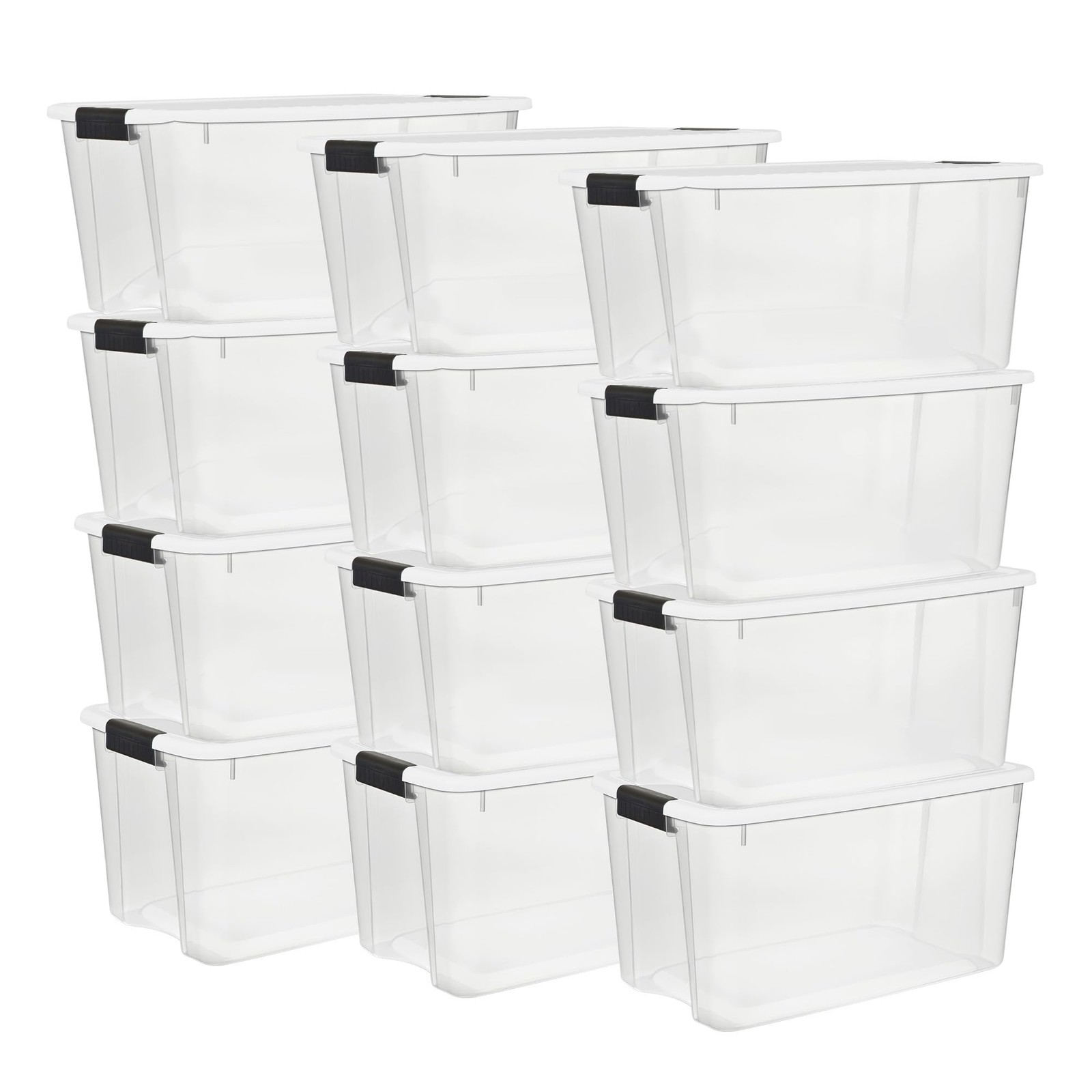 Sterilite 12 Pack Ultra Latching Box Storage Bins with Lids Clear Plastic 70