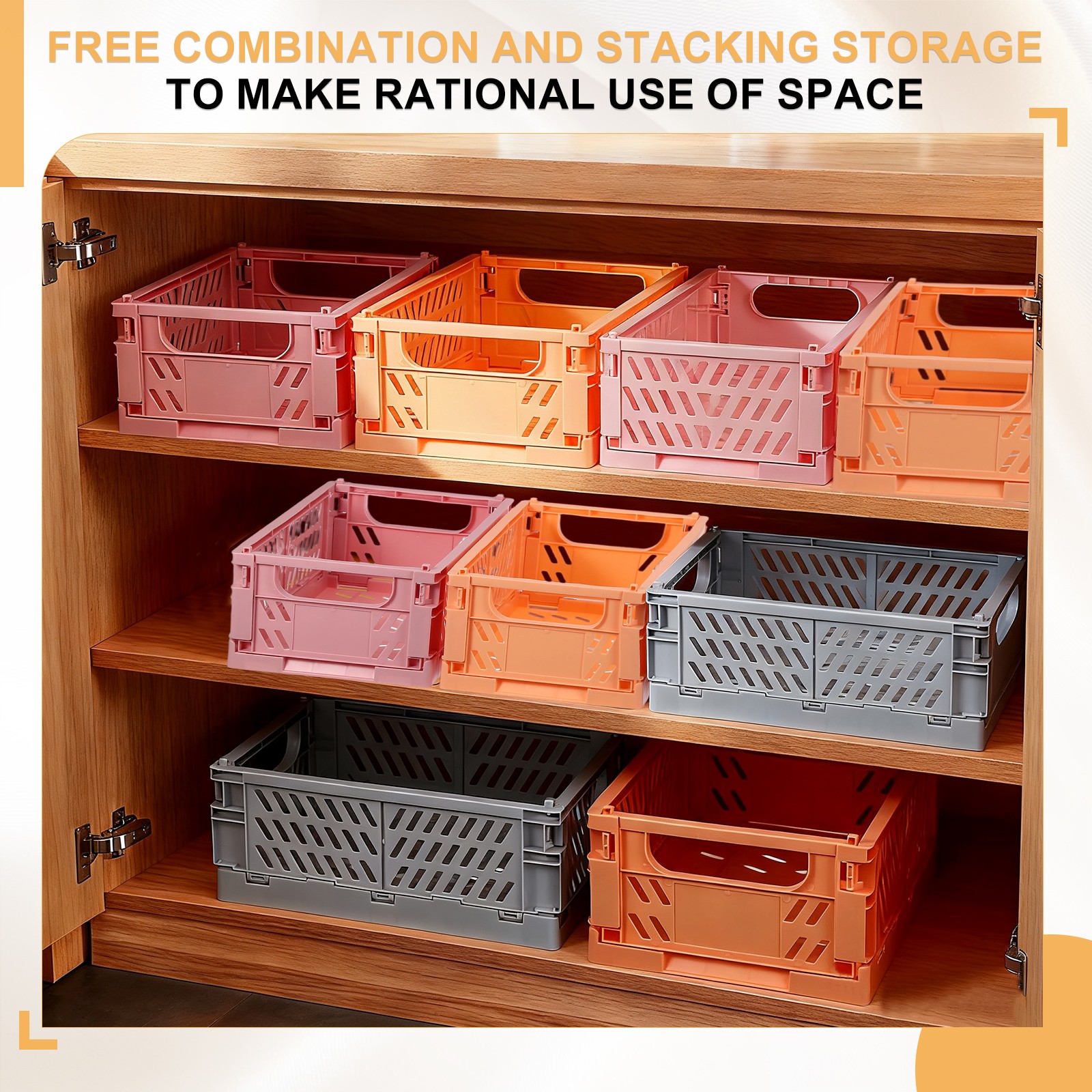 2Pcs Plastic Storage Baskets, Stackable Bins(6 x 3.9 x 2.4&Prime;, Light Orange)