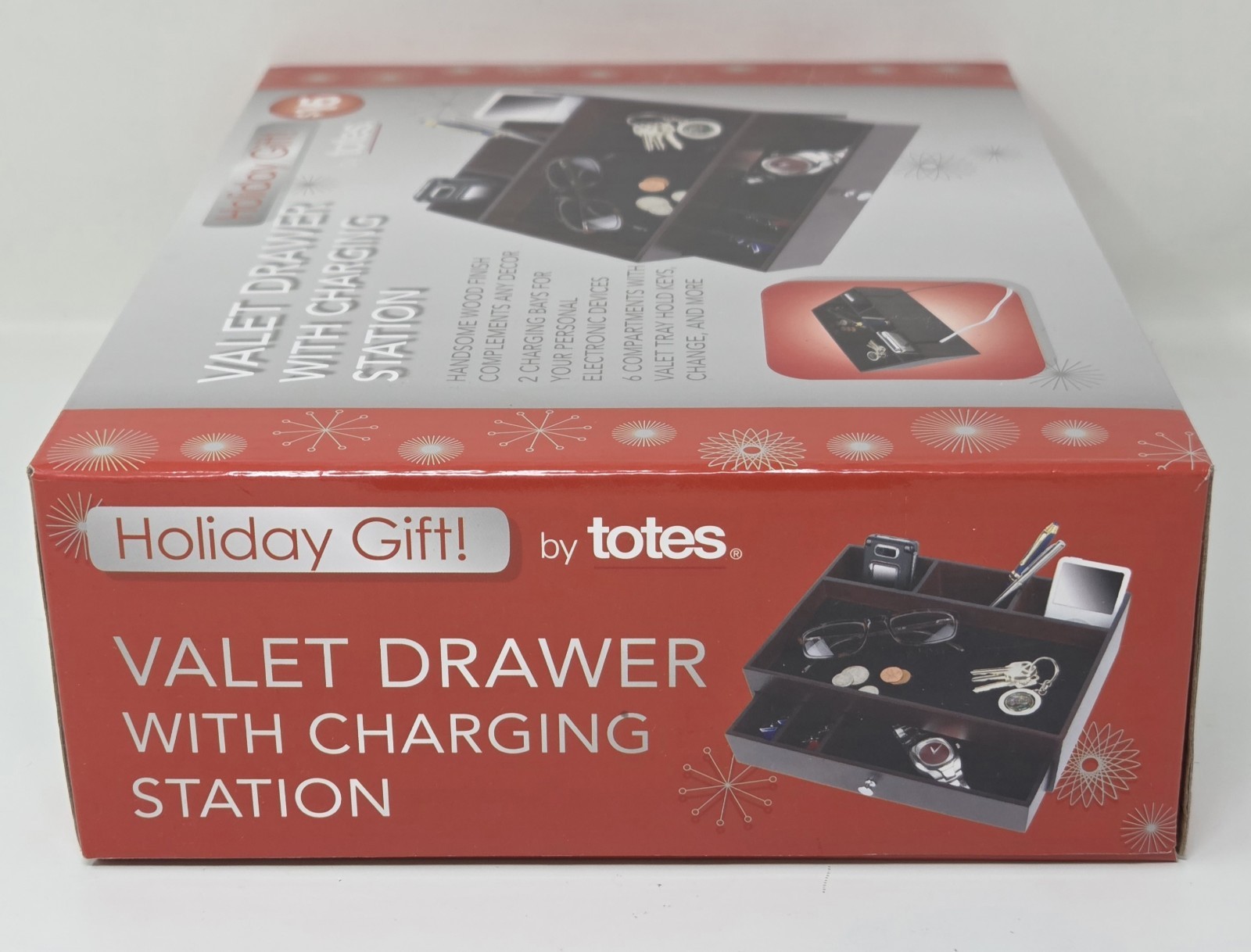 New Totes Holiday Gift Valet Drawer w/ Charging Station