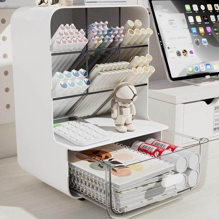Multi-Compartment Desktop Organizer ABS Plastic for Cosmetics & Office Supplies