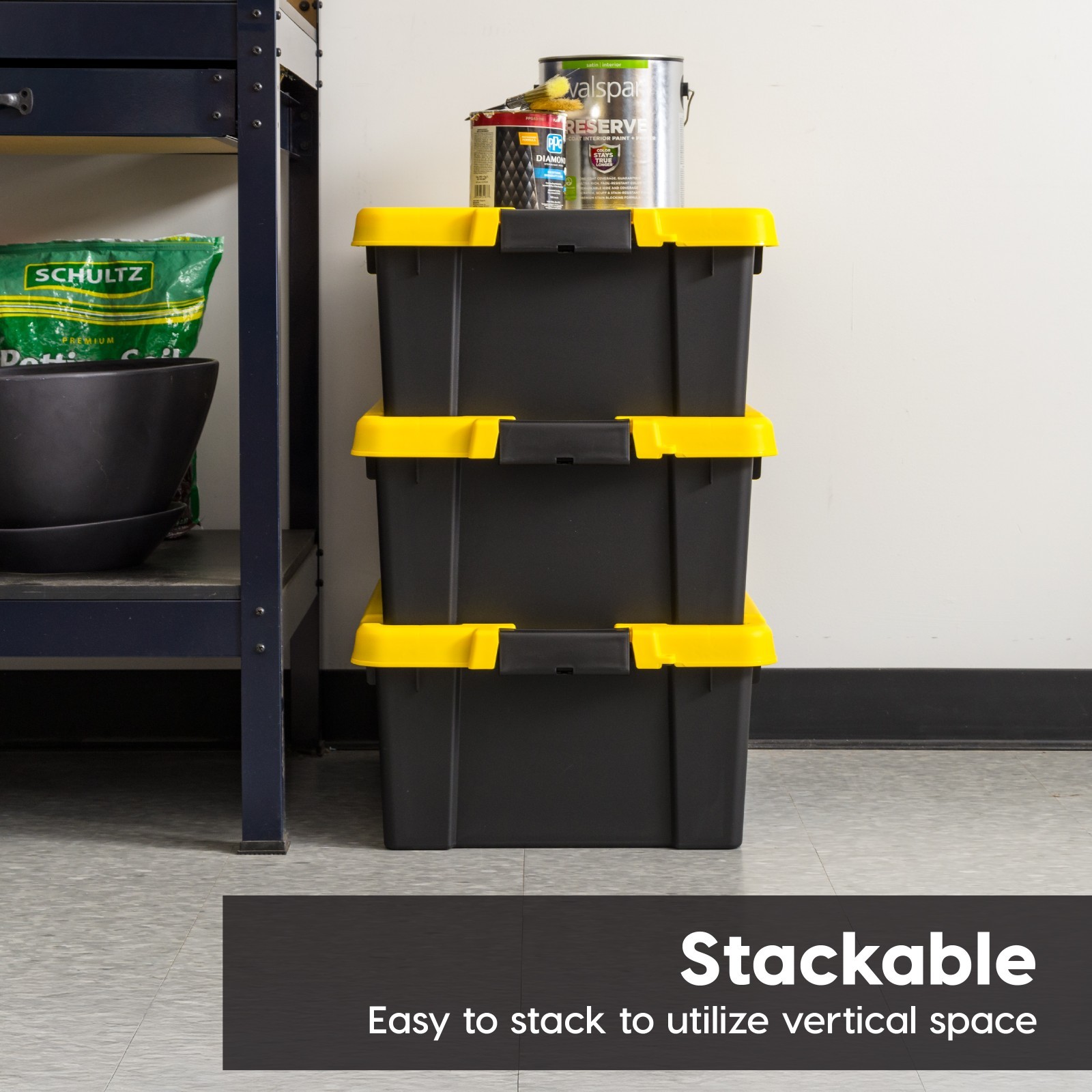 IRIS 12 Gallon Black Plastic Latching Storage Bin with Lid Tote 3-Pack