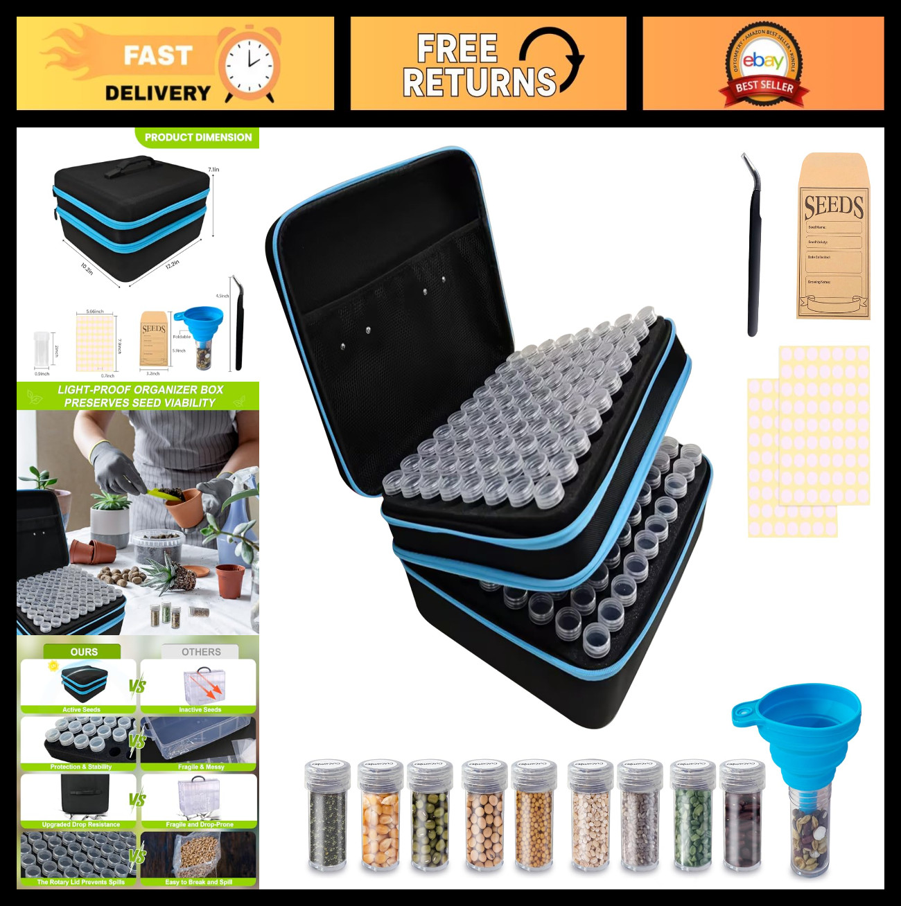 Large Capacity 240 Slots Seed Storage Organizer Box with Envelopes & Tools, Gard