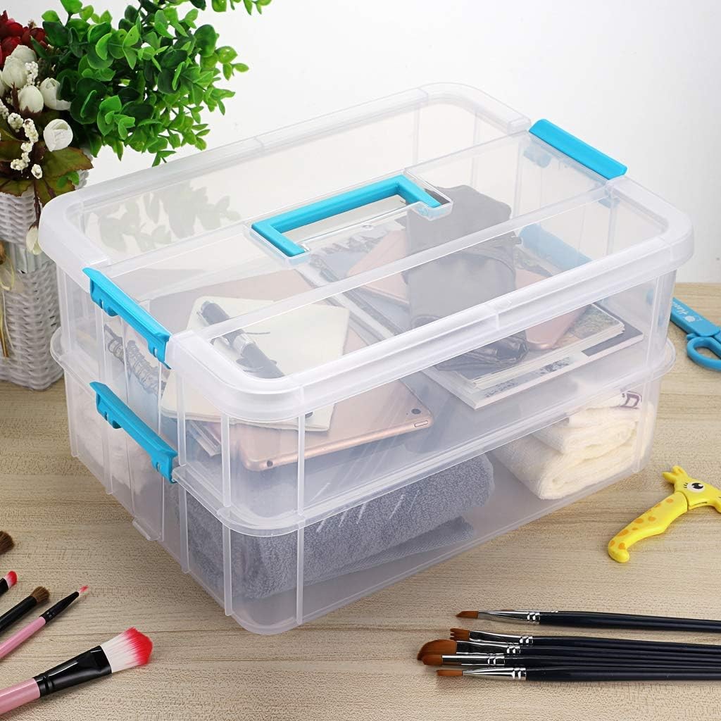 2 Layer Stack & Carry Box Plastic Multipurpose Portable Storage Container Box
