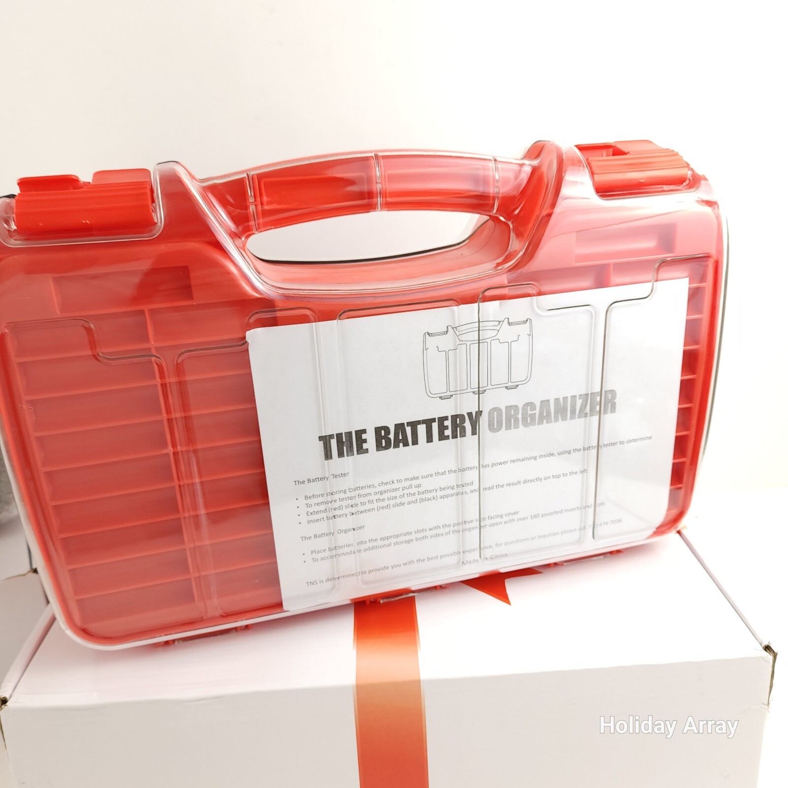 Deluxe Battery Organizer w/ Tester and Gift Boxes Gray & Red Set of 2: 180