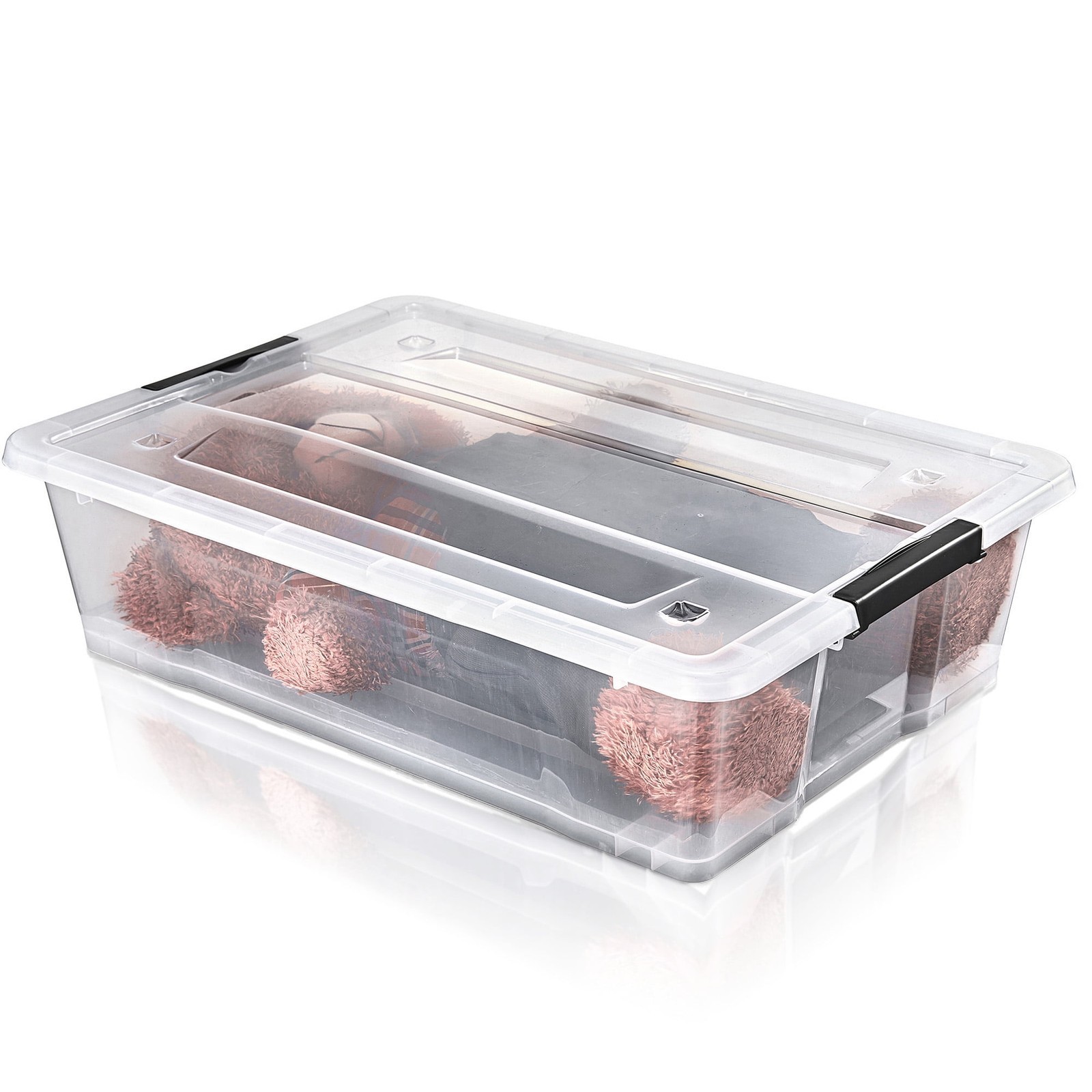 40 Qt Clear Underbed Storage Bin W/ Wheels & Snap-Lock Lid – Plastic Rolling