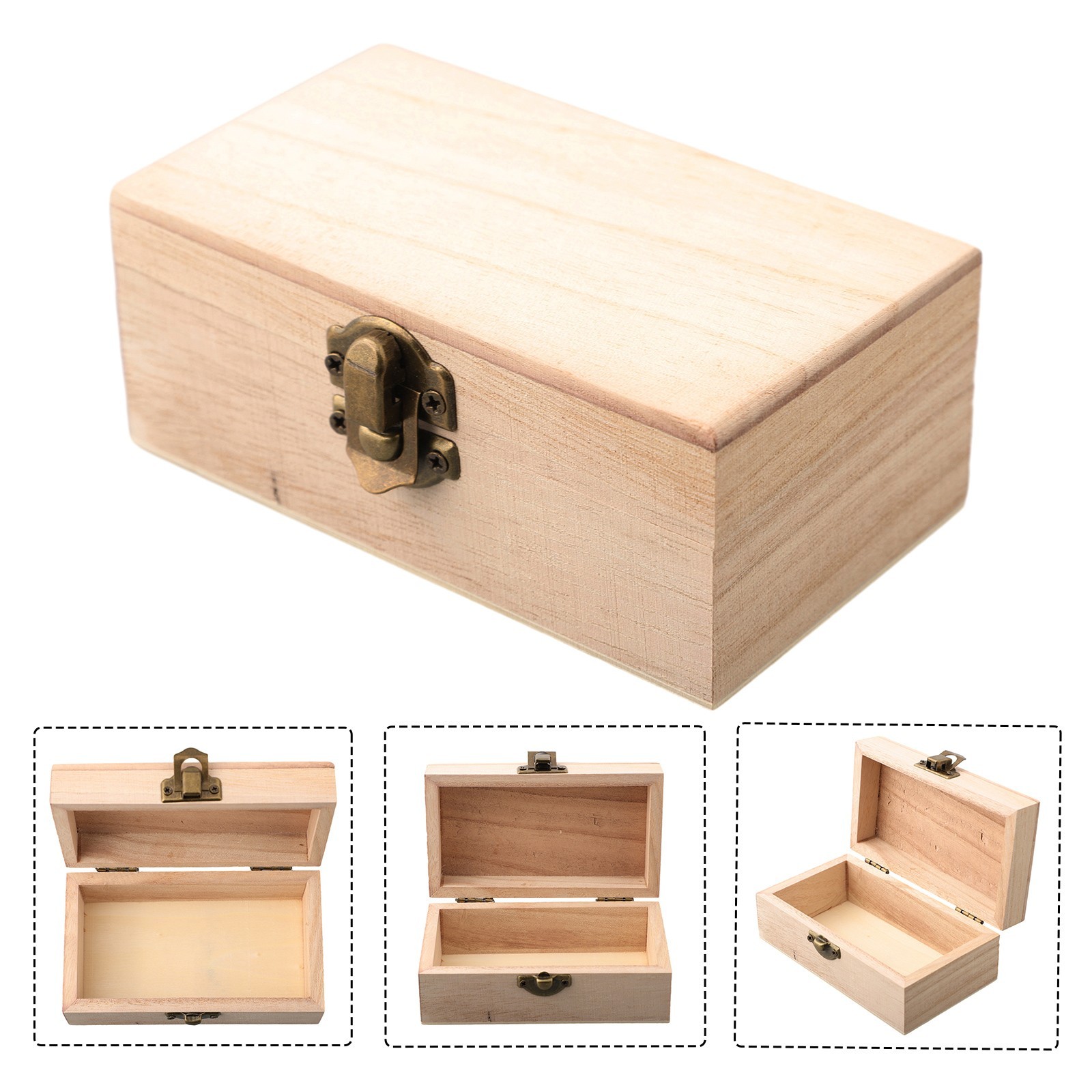 Plain Wood Wooden Square Hinged Storage Boxes Craft Box