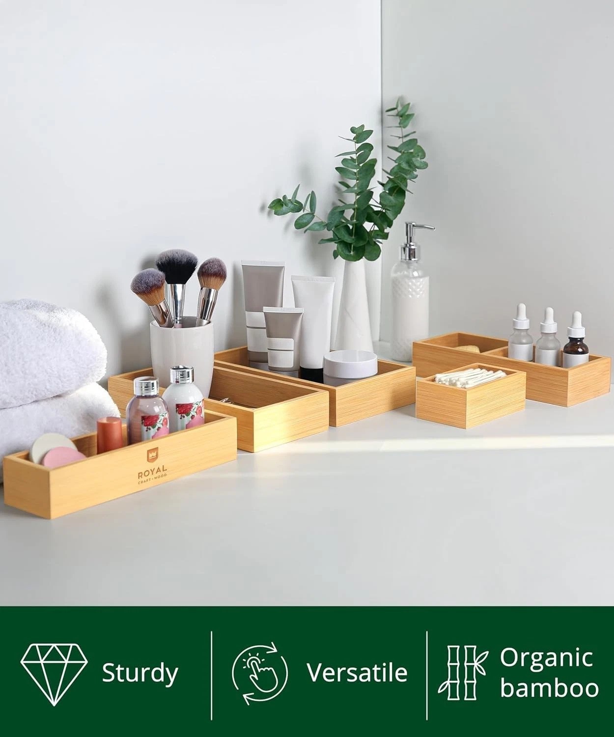 Eco-Friendly Bamboo Storage Boxes – 5-Piece Organizer Set for All Spaces