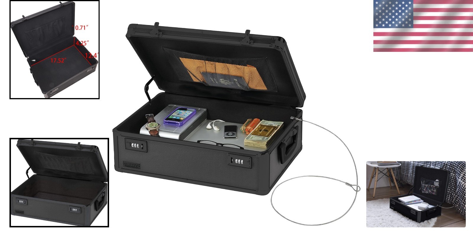 Black Lock Box – Dorm Storage Trunk with Combination Lock