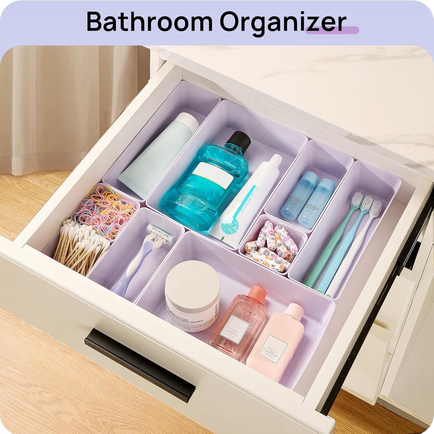 Clear Plastic Drawer Organizers 25pc Set Lilac 4 Size Vanity Makeup Kitchen