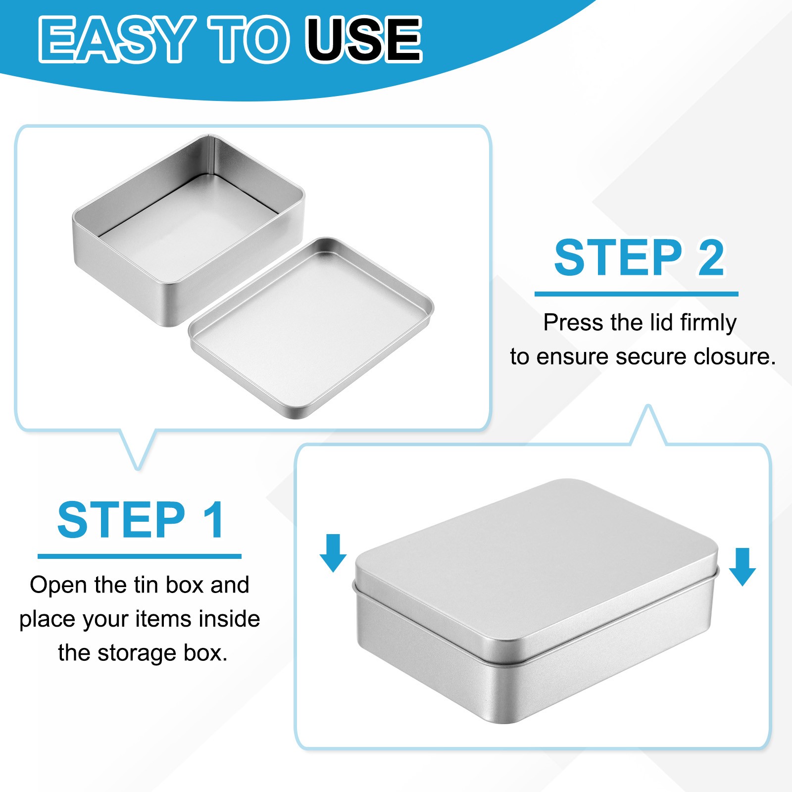 2Pcs 4.3 x 2.9 x 1.2 Inch Rectangular Storage Tins Box with Lid