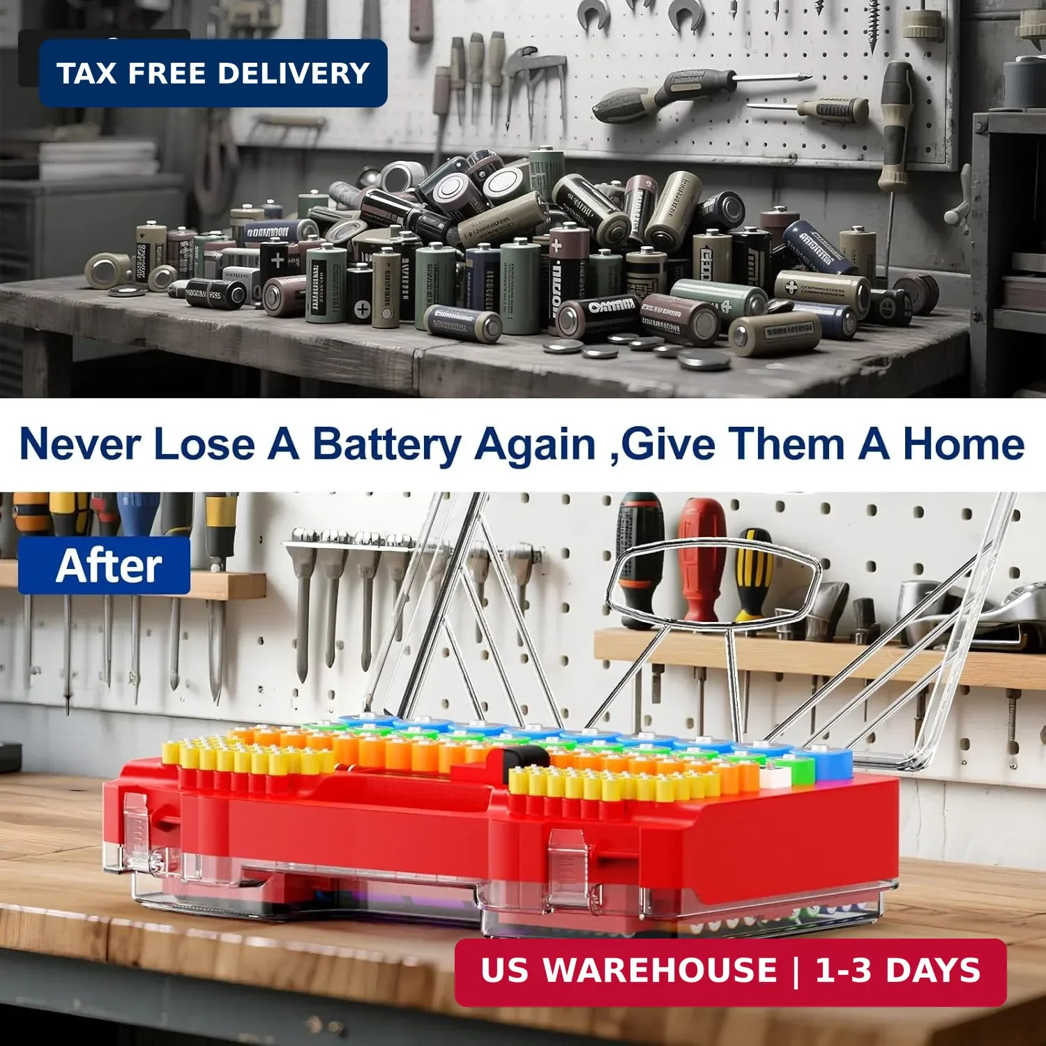 Battery Organizer Storage Holder Box Case with Tester – 285 Batteries Double-Sid