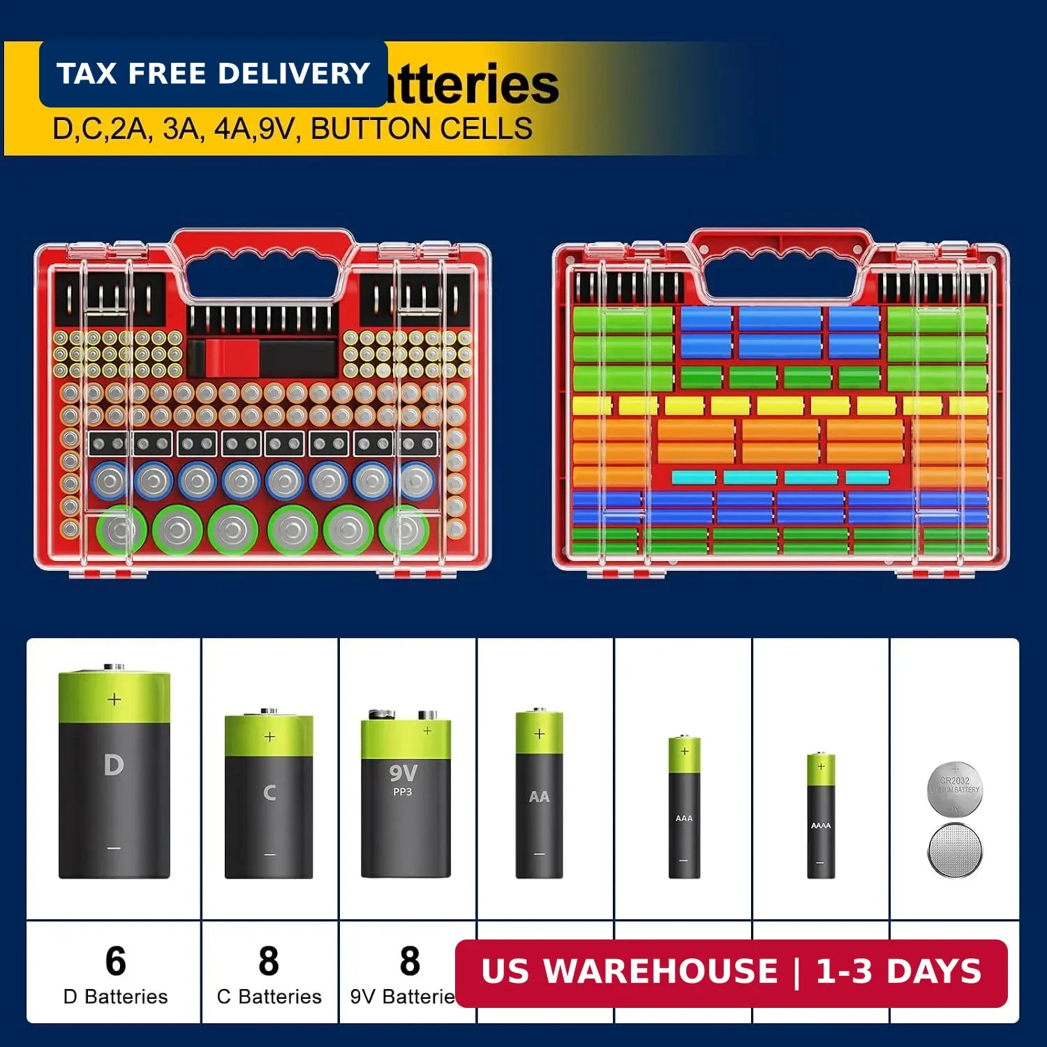 Battery Organizer Box with Tester, Storage Case Holds 260 Batteries, D