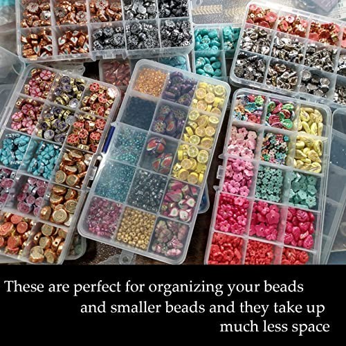10 Pack Plastic Bead Organizer with Adjustable Dividers – Clear Storage Case for