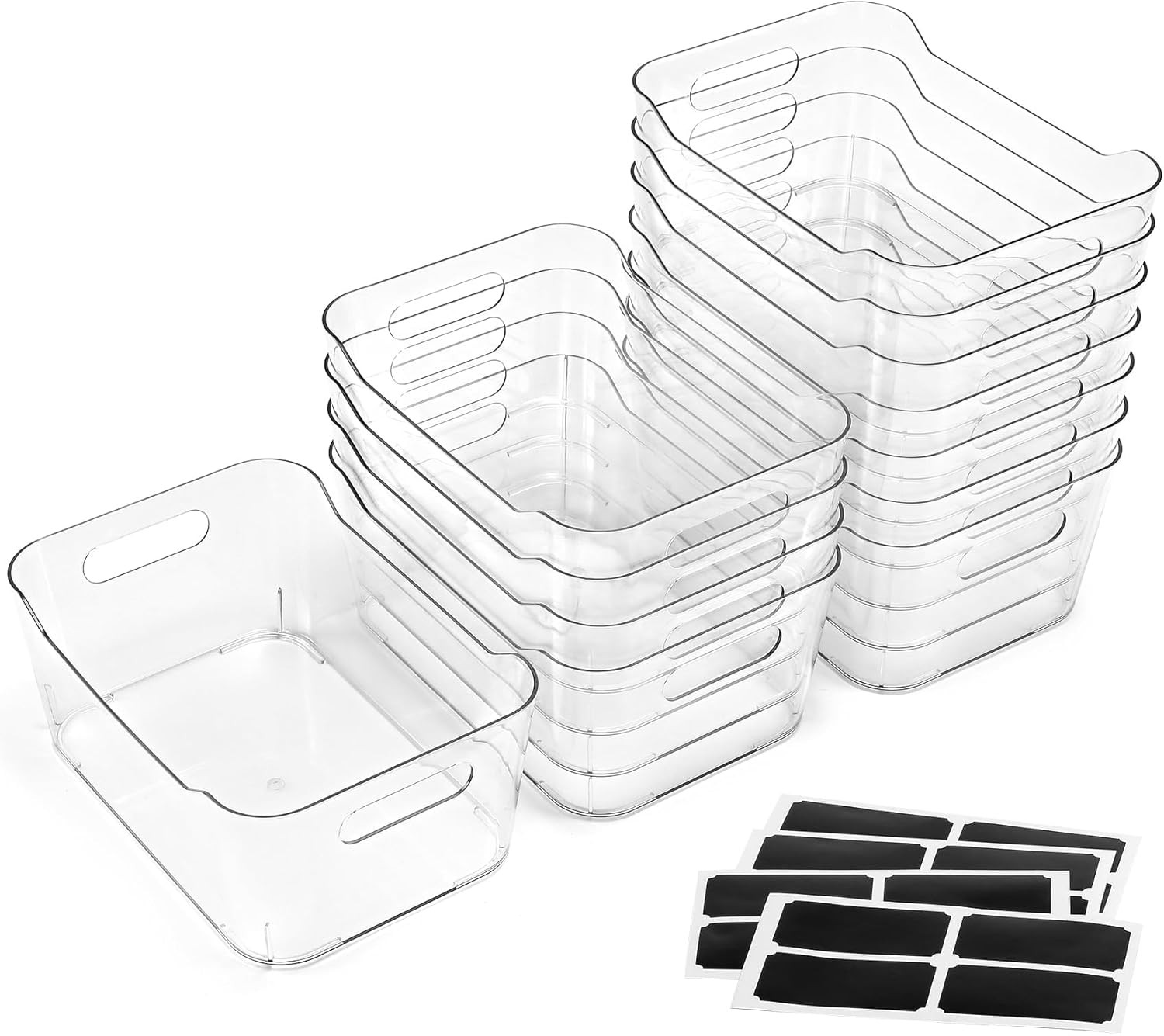 12 PACK Multiuse Clear Plastic Storage Bins for Organizing W/ Labels – Home, Kit