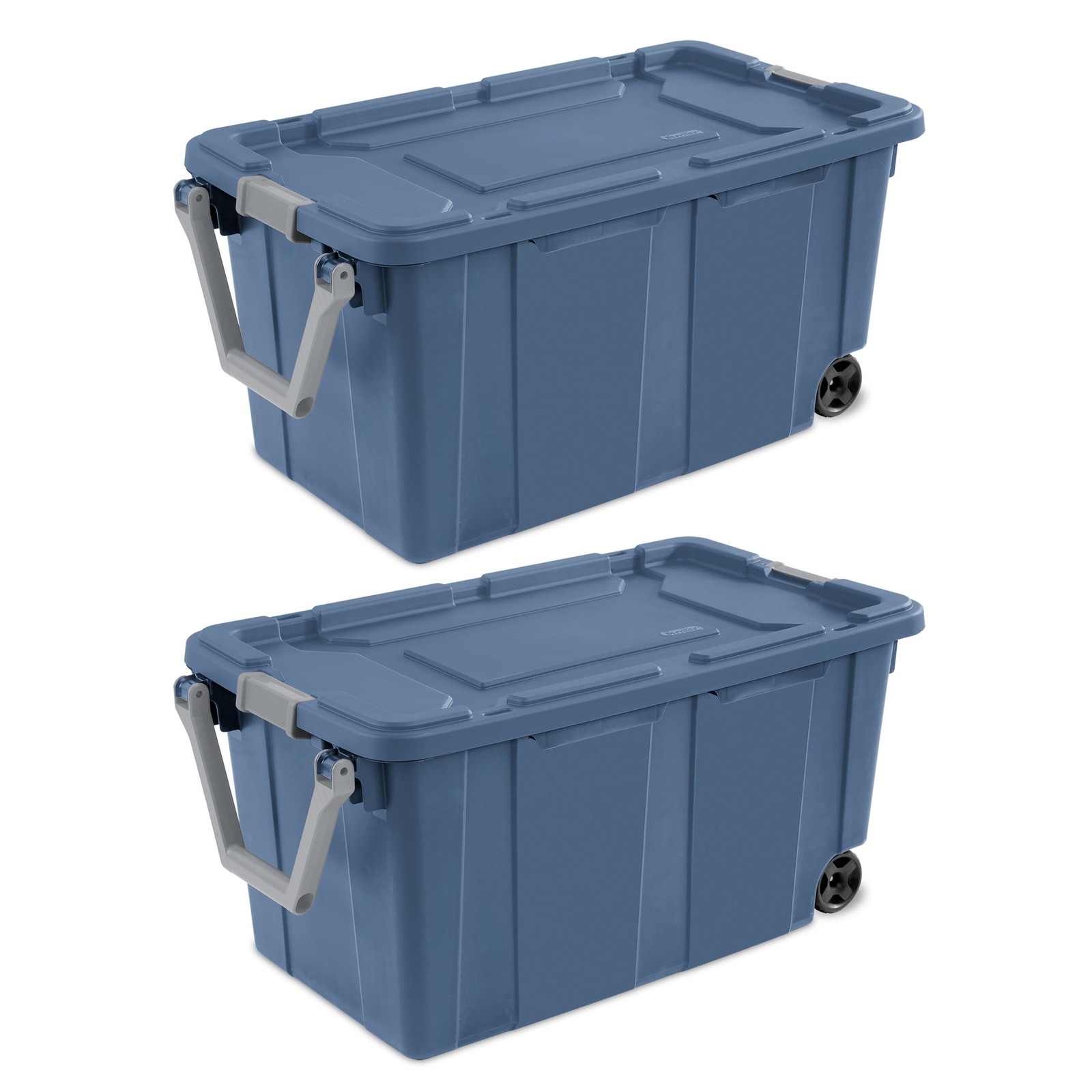40 Gallon Wheeled Industrial Tote, Rugged Plastic Storage Bin,Latch Lid,2 Count