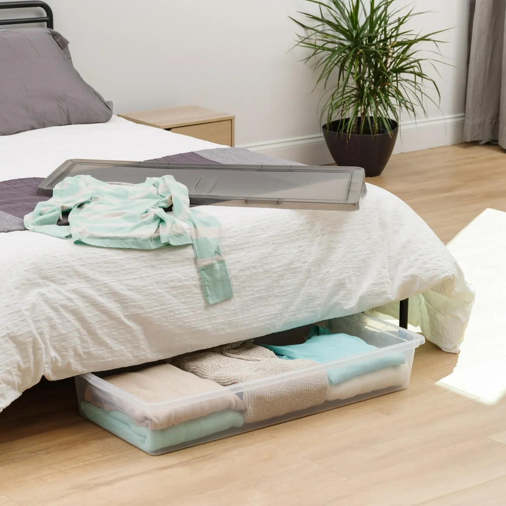 STORAGE BIN Case Container Underbed Stackable Plastic with Lid, Clear