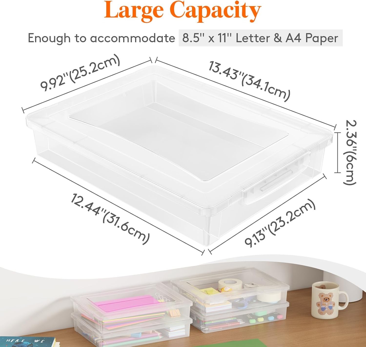 8 Pack Plastic Multi-Purpose Storage Box W/ Latching Lids Clear A4 Paper Storage
