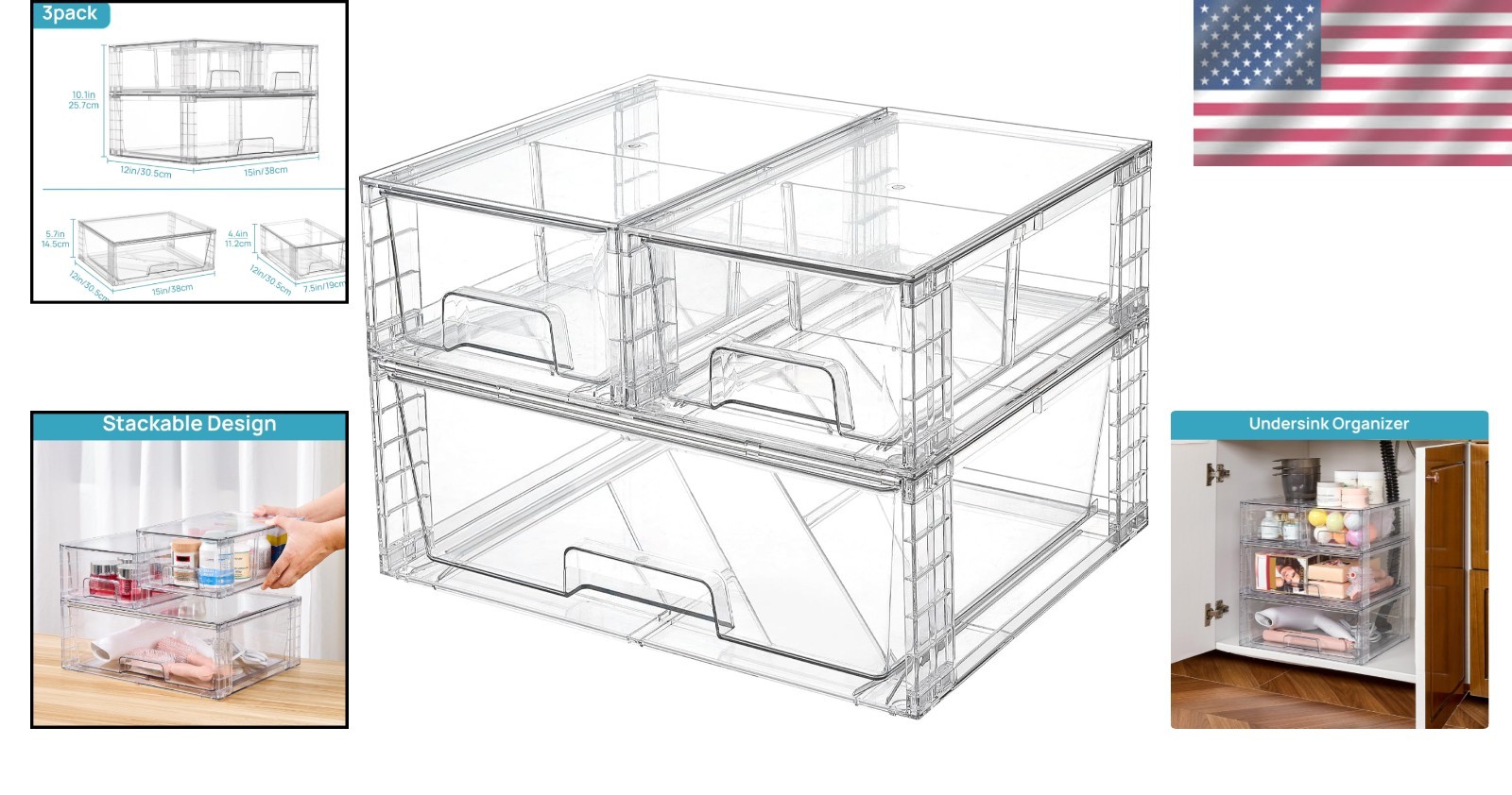 Effortless Organization with 3 Pack Stackable Drawers – Non-slip & Functional