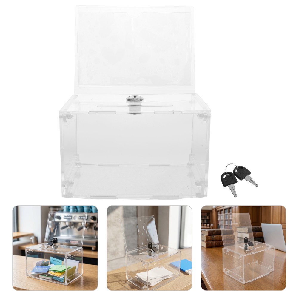 Clear Acrylic Ballot Box with Key – Lockable Money Collection Box with Slot –