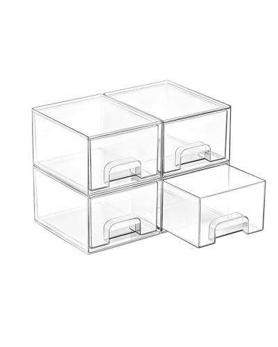 4 Pack Clear Acrylic Stackable Drawers – Stylish Makeup & Home Organizer