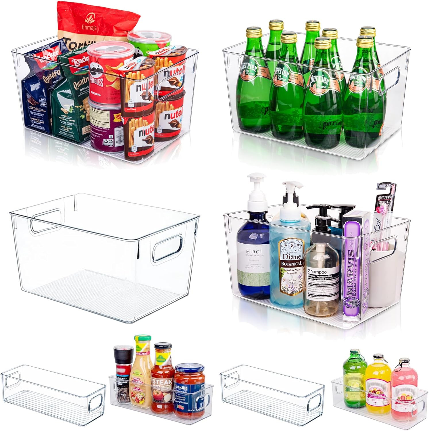 Clear Plastic Storage Bins-8 Pcs Pantry Organizers and Storage Containers with 4
