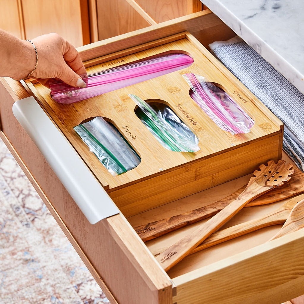 2 pack Plastic Bag Drawer Organizer Bamboo Natural Finish Well Suited to