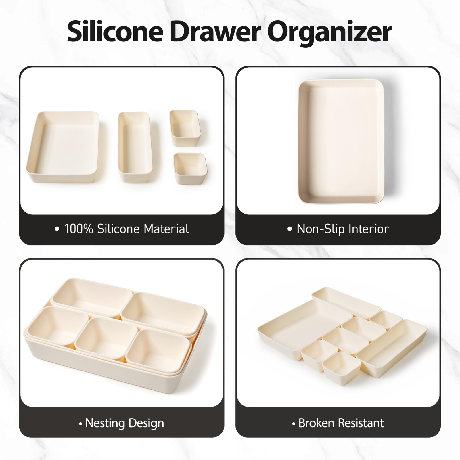 8Pcs Nesting Silicone Drawer Organizer Trays, 4 Size Versatile Vanity Bathroo…