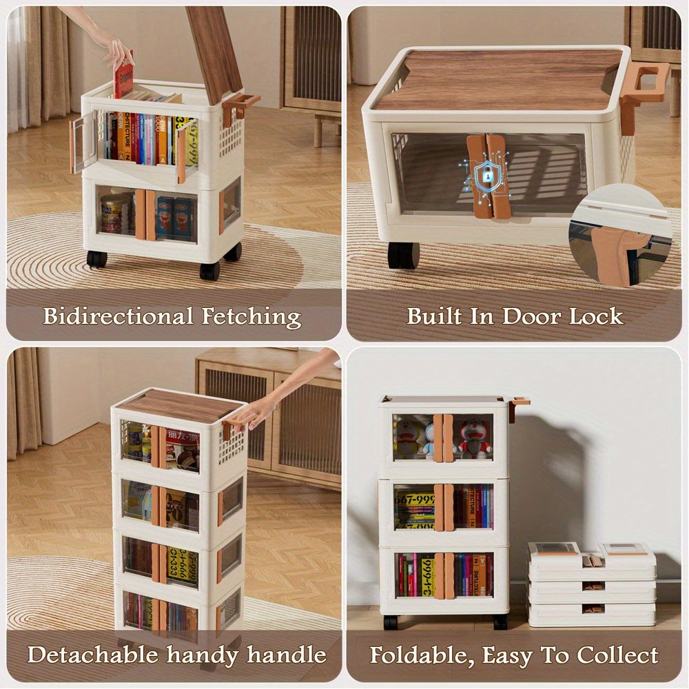 Stackable Storage Bins with Lids – Folding Storage Box with Doors and Wheel