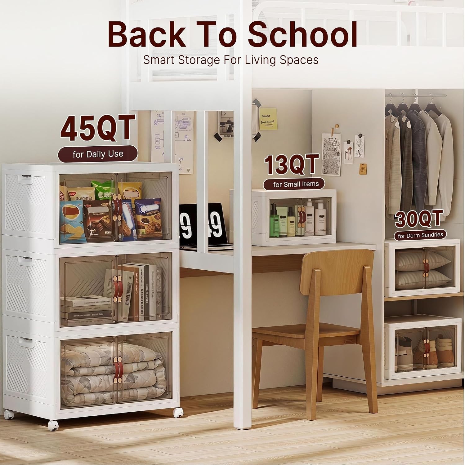 Storage Bins Heavy Duty 720QT Capacity Collapsible Wheeled Lockable Clear Doors
